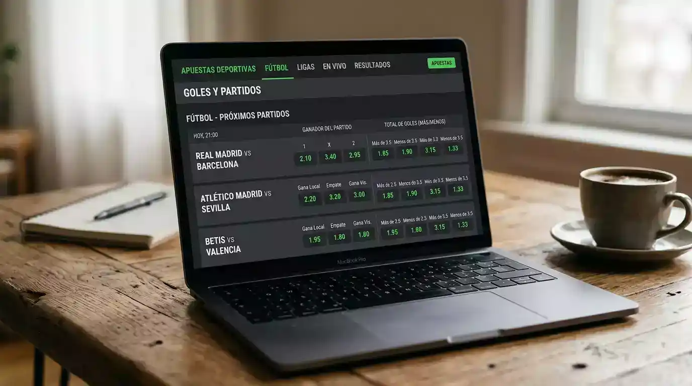 Pantalla de operador mostrando diferentes mercados de goles over under y BTTS para partido de LaLiga